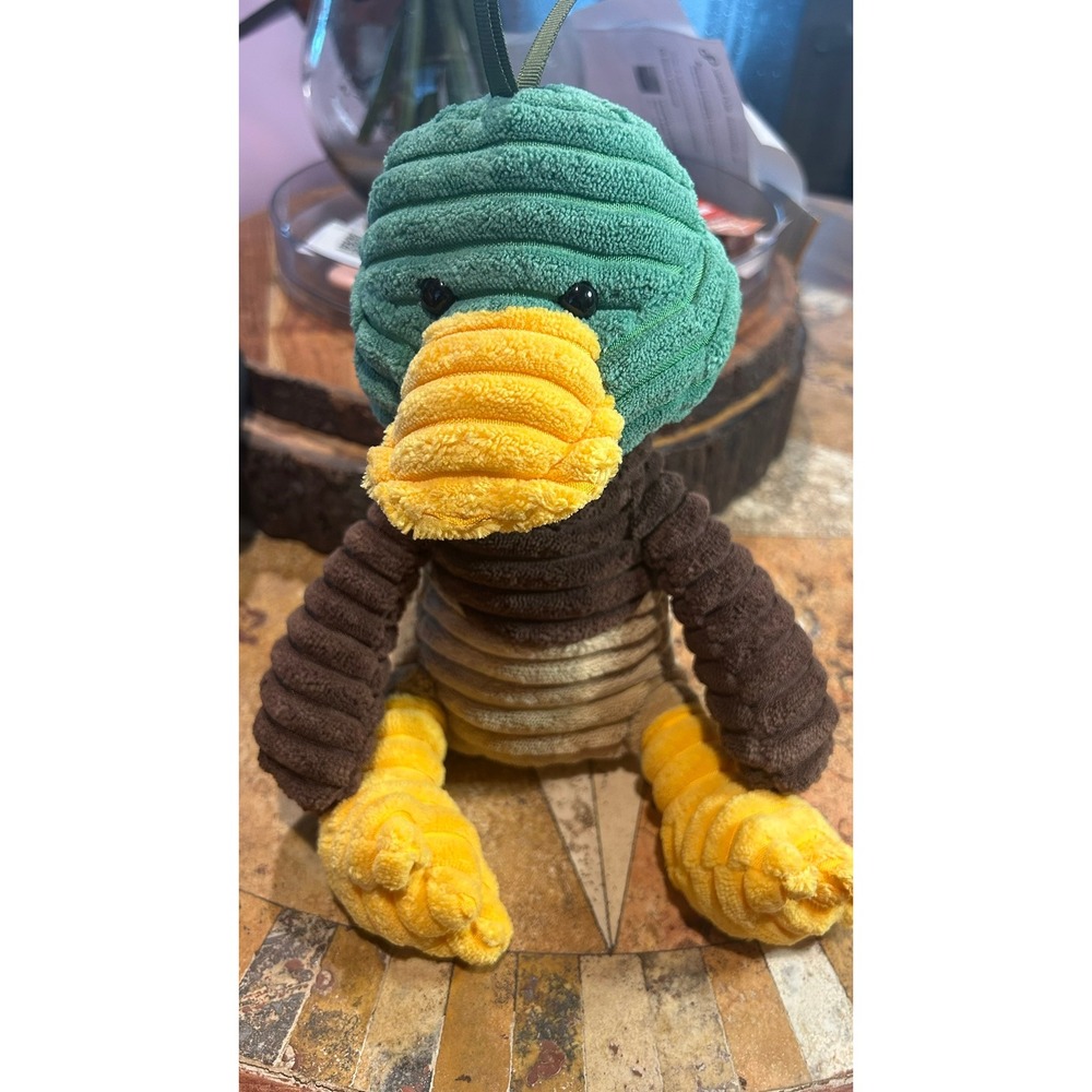 Apricot Lamb Mallard Duck Ribbed Corduroy Plush Stuffed Animal Green Brown 9.5in